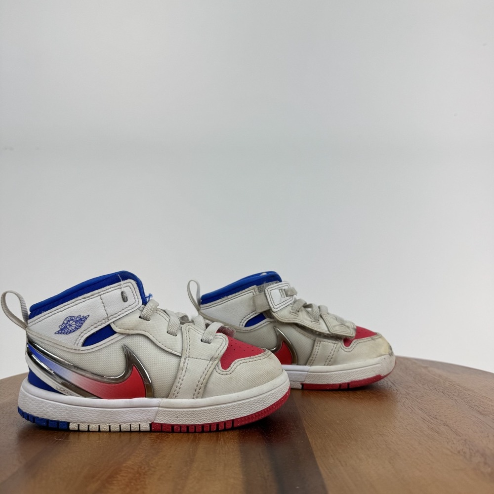 Little Kids Nike Air Jordan 1 Mid RM EasyOn TD White Racer Blue Red Shoes Size 8